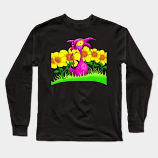 2 side Angry Cat in flowers Long Sleeve T-Shirt